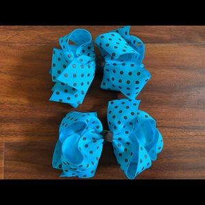 Girl’s Blue and Brown Polka Dot Hair Bow